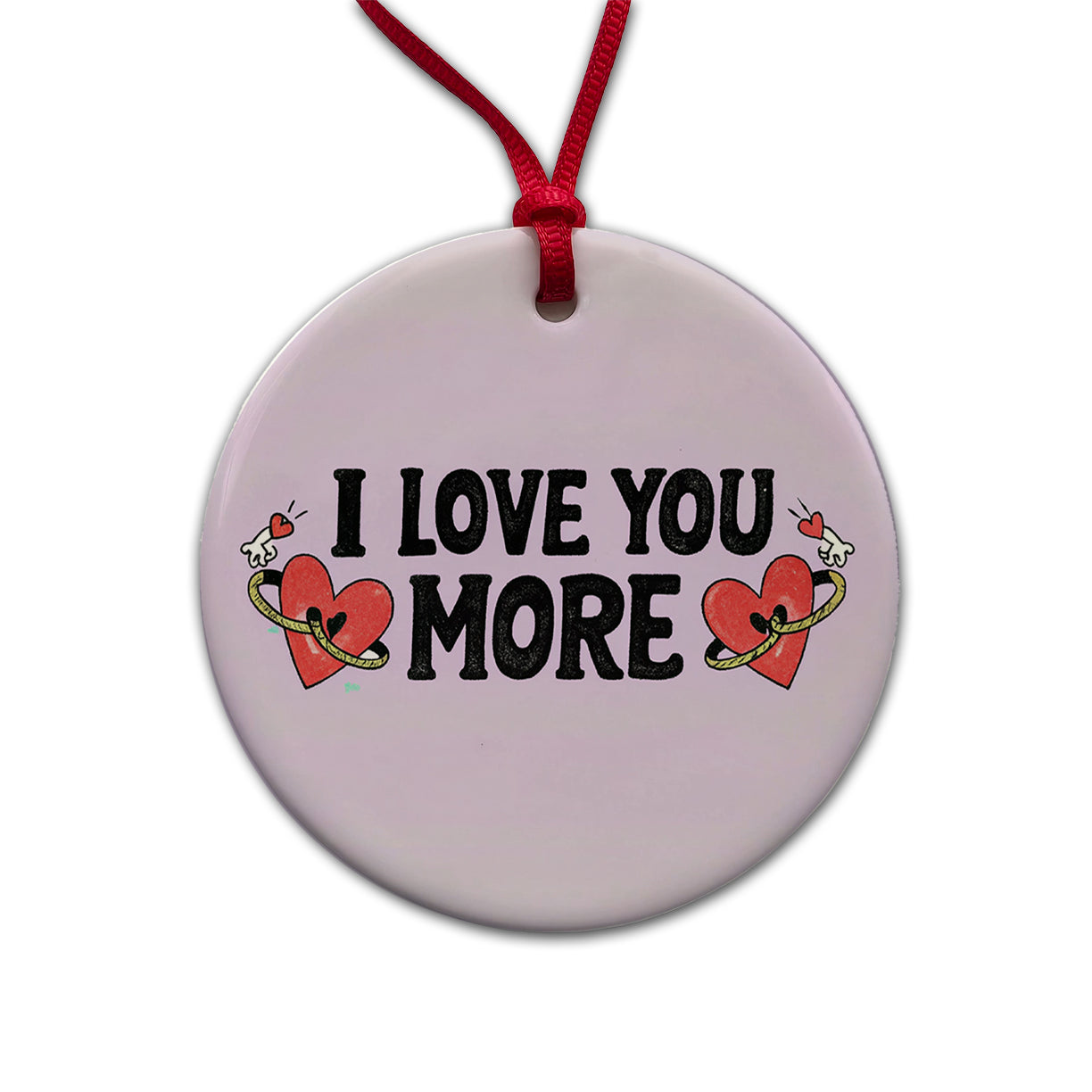 I Love You More Purple Round Ceramic Holiday Christmas Tree Ornament
