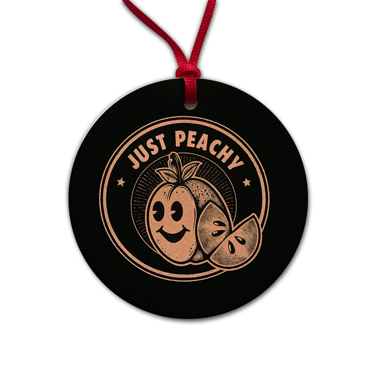 Just Peachy Black Background Round Ceramic Holiday Christmas Tree Ornament