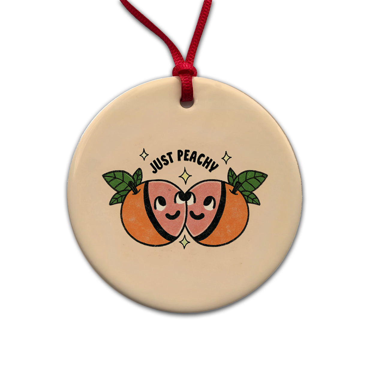 Just Peachy Cute Round Ceramic Holiday Christmas Tree Ornament