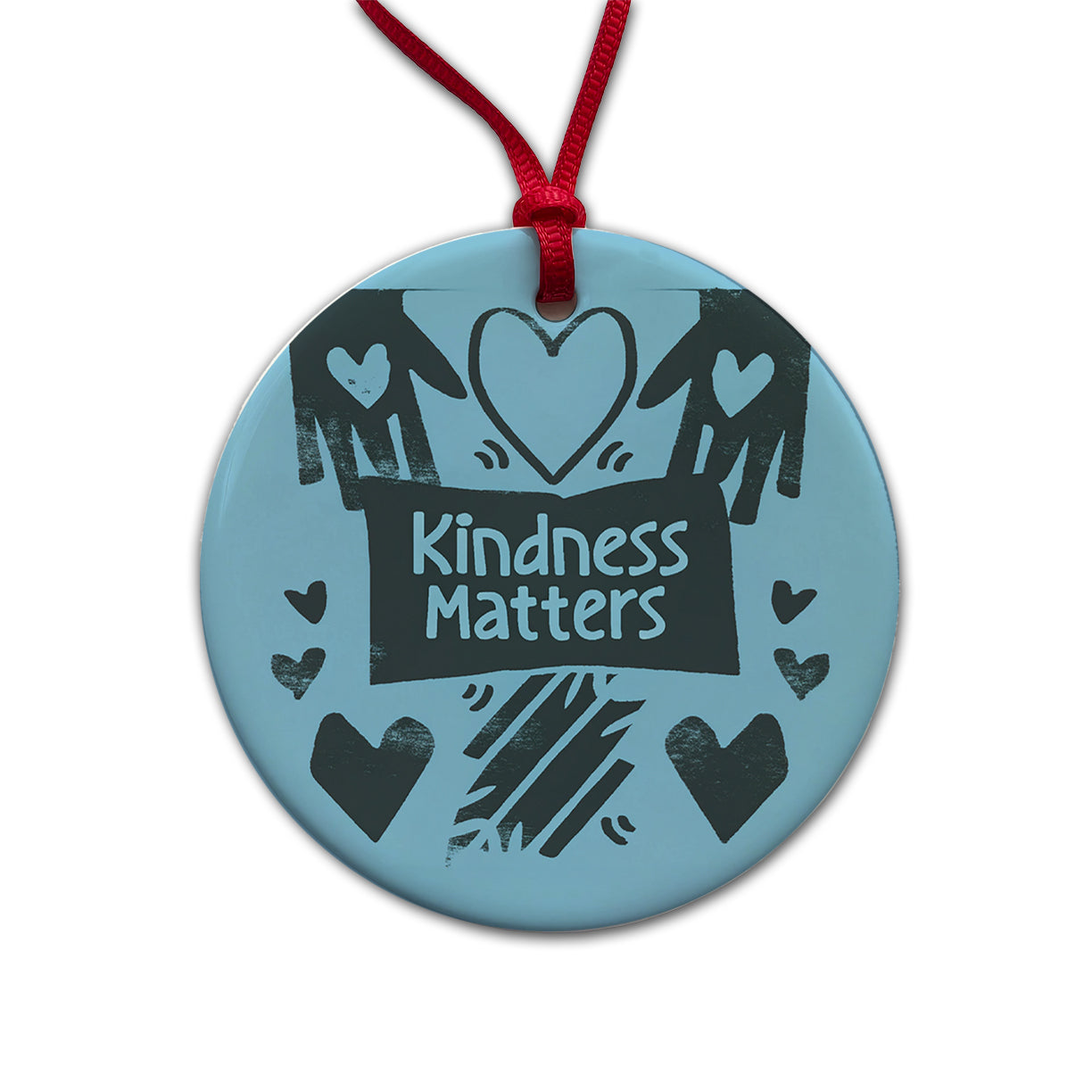 Kindness Matters Black Blue Round Ceramic Holiday Christmas Tree Ornament