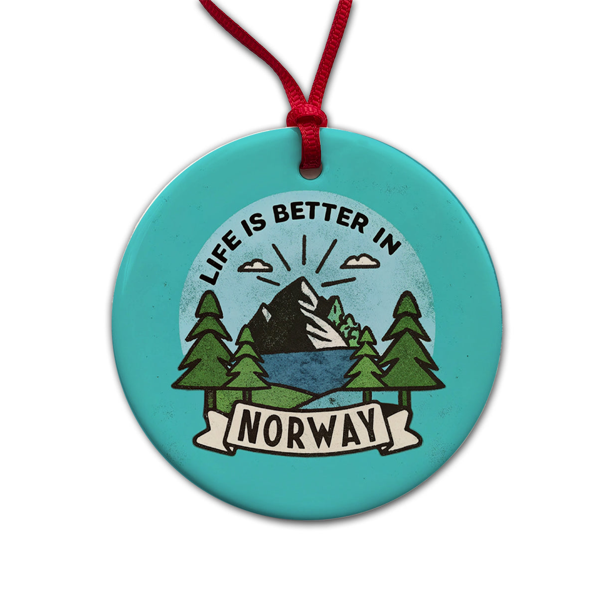 Life Is Better In Norway Round Ceramic Holiday Christmas Tree Ornament