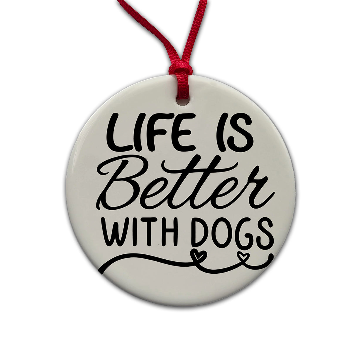 Life Is Better With Dogs Gray Round Ceramic Holiday Christmas Tree Ornament