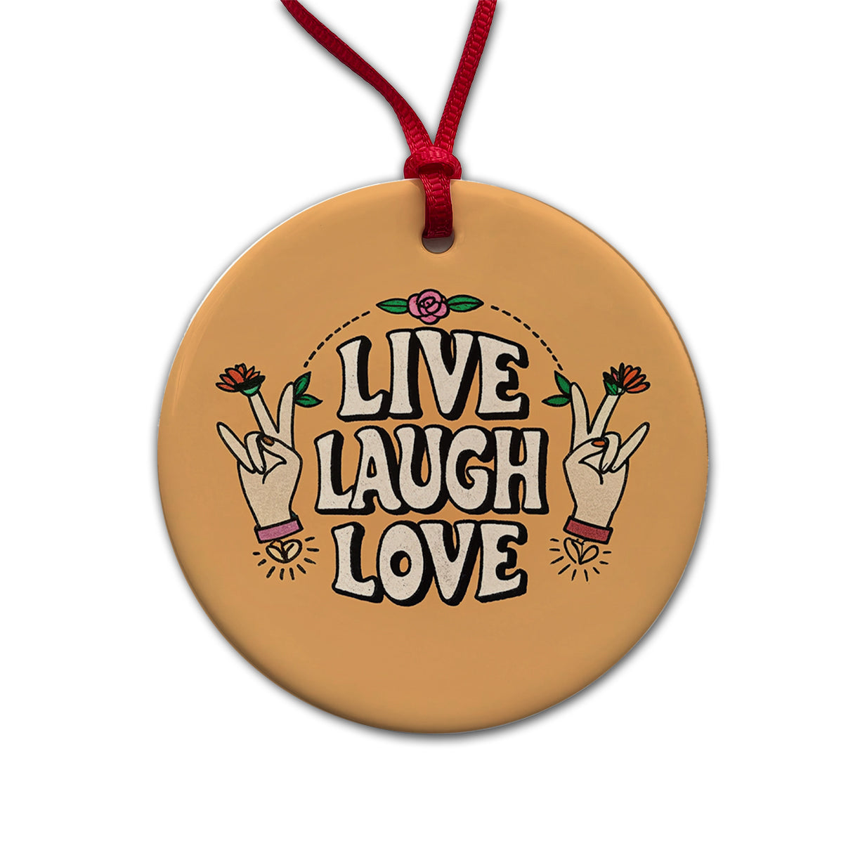 Live Laugh Love Round Ceramic Holiday Christmas Tree Ornament