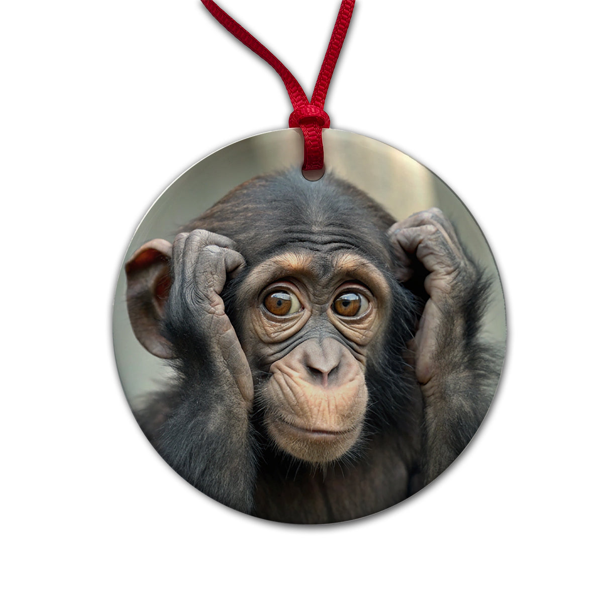 Monkey Adorable Round Ceramic Holiday Christmas Tree Ornament