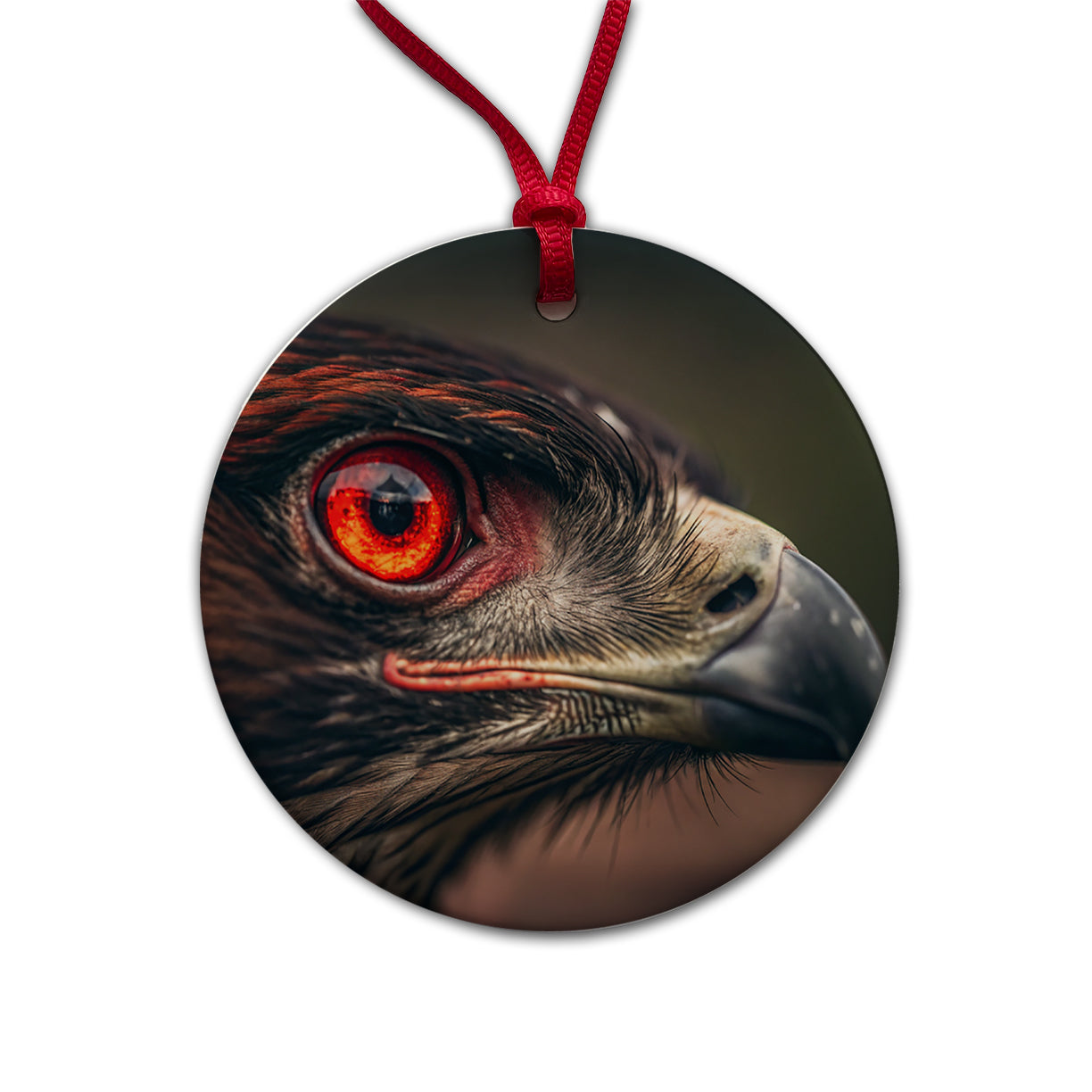 Red Eyes Hawk Bird Round Ceramic Holiday Christmas Tree Ornament
