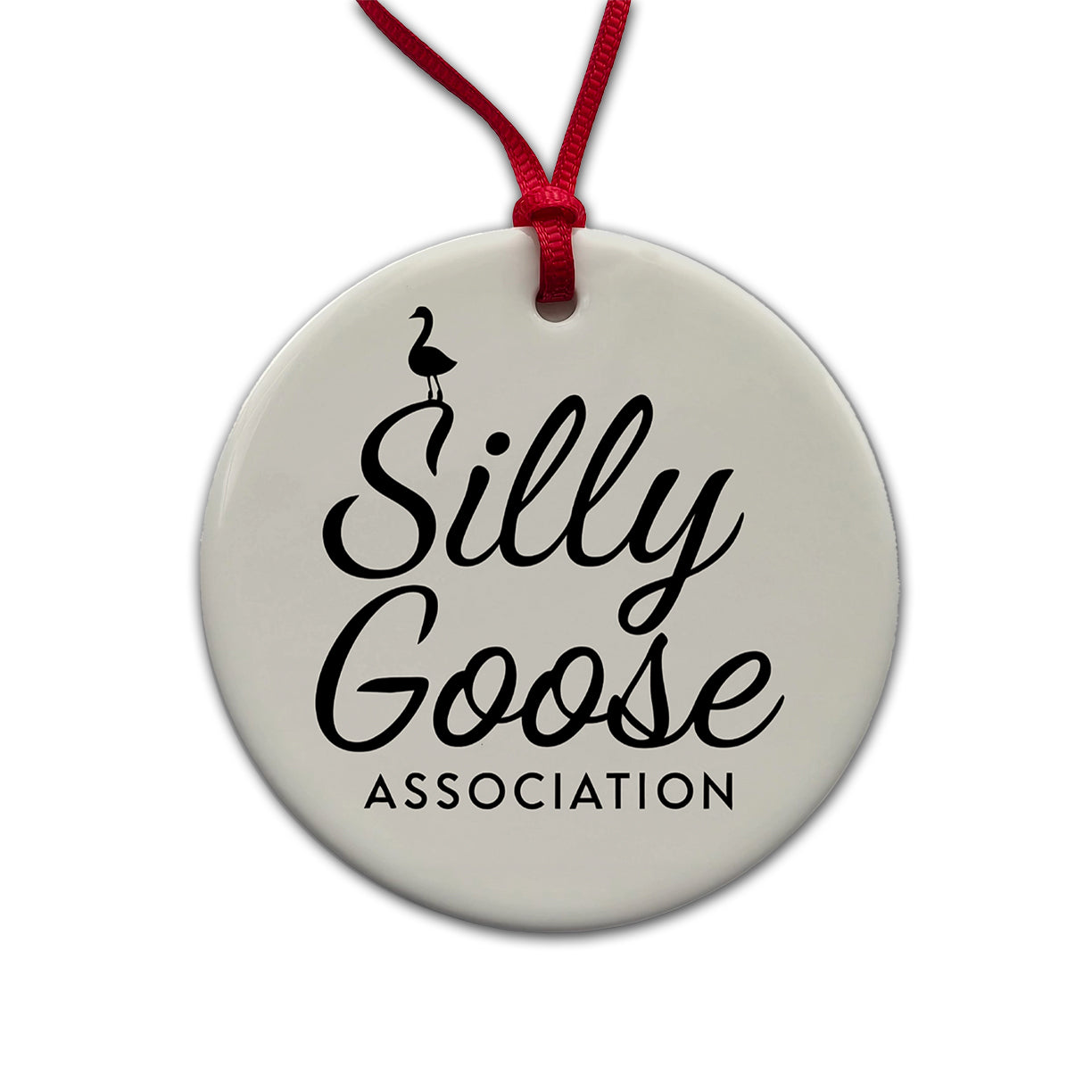 Silly Goose Association Cute Round Ceramic Holiday Christmas Tree Ornament