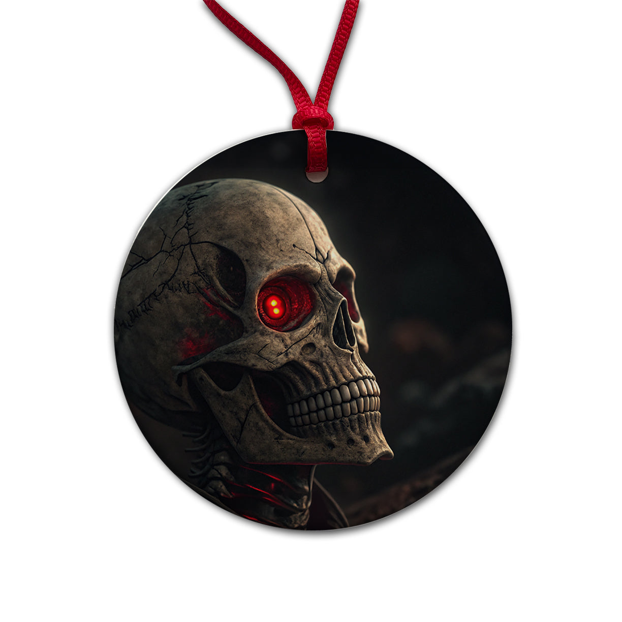 Skull With Red Eyes Round Ceramic Holiday Christmas Tree Ornament