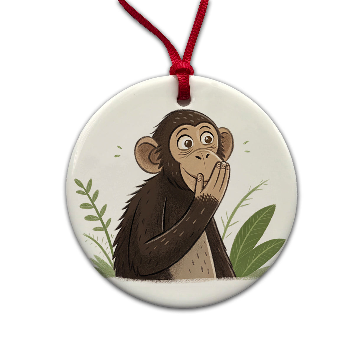 Speak No Evil Monkey Funny Round Ceramic Holiday Christmas Tree Ornament