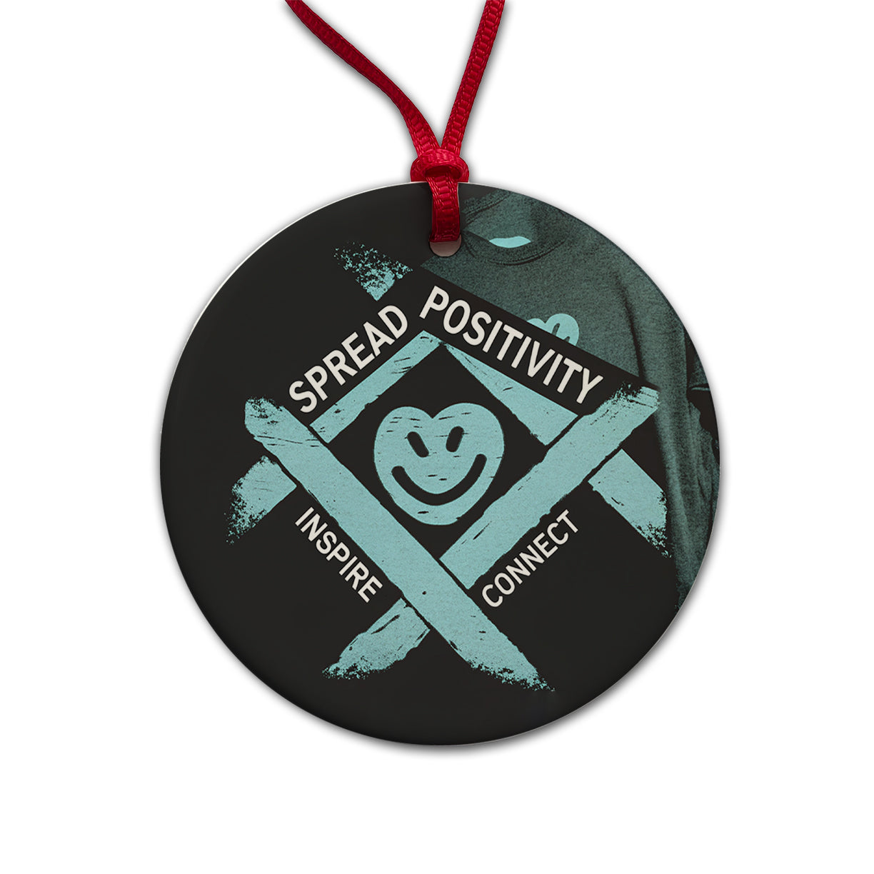 Spread Positivity Inspire Connect Round Ceramic Holiday Christmas Tree Ornament