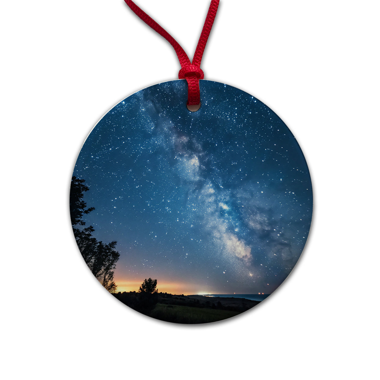 Stars At Night Sky Round Ceramic Holiday Christmas Tree Ornament