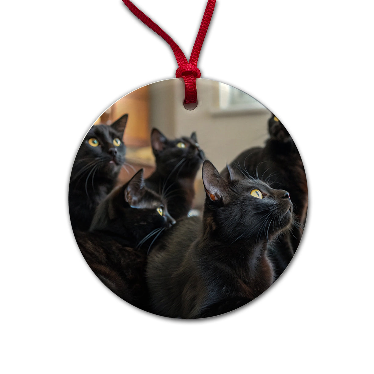 Bunch Of Black Cats Round Ceramic Holiday Christmas Tree Ornament