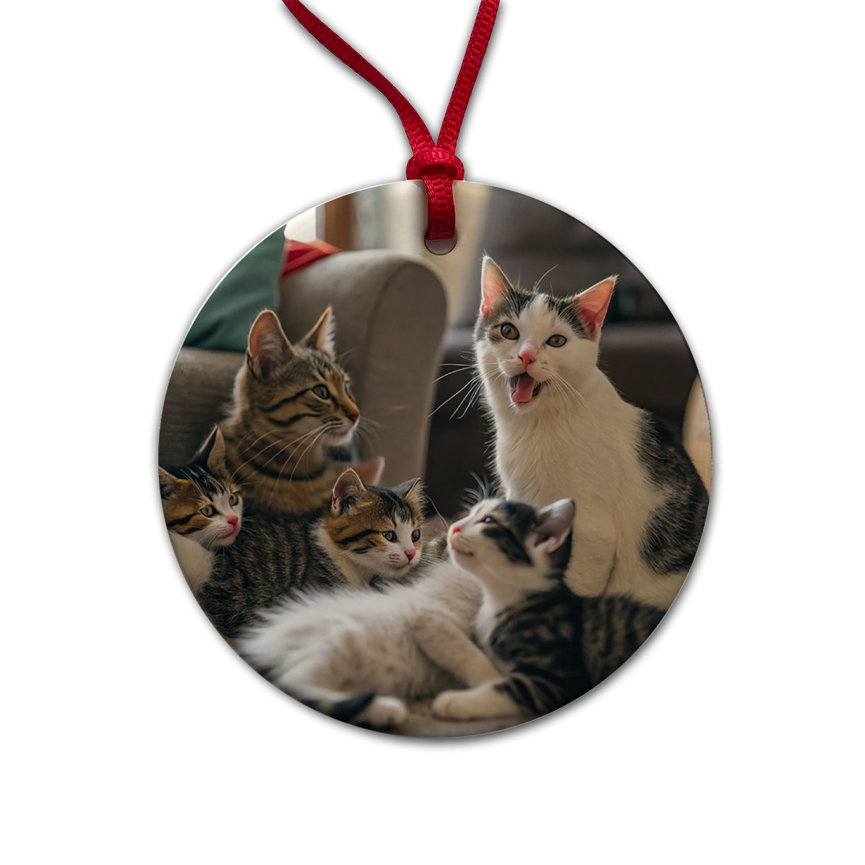 Bunch Of Cats Round Ceramic Holiday Christmas Tree Ornament