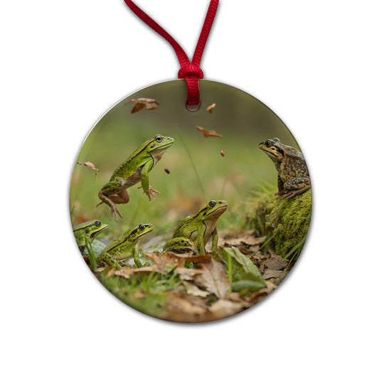 Bunch Of Frogs Round Ceramic Holiday Christmas Tree Ornament