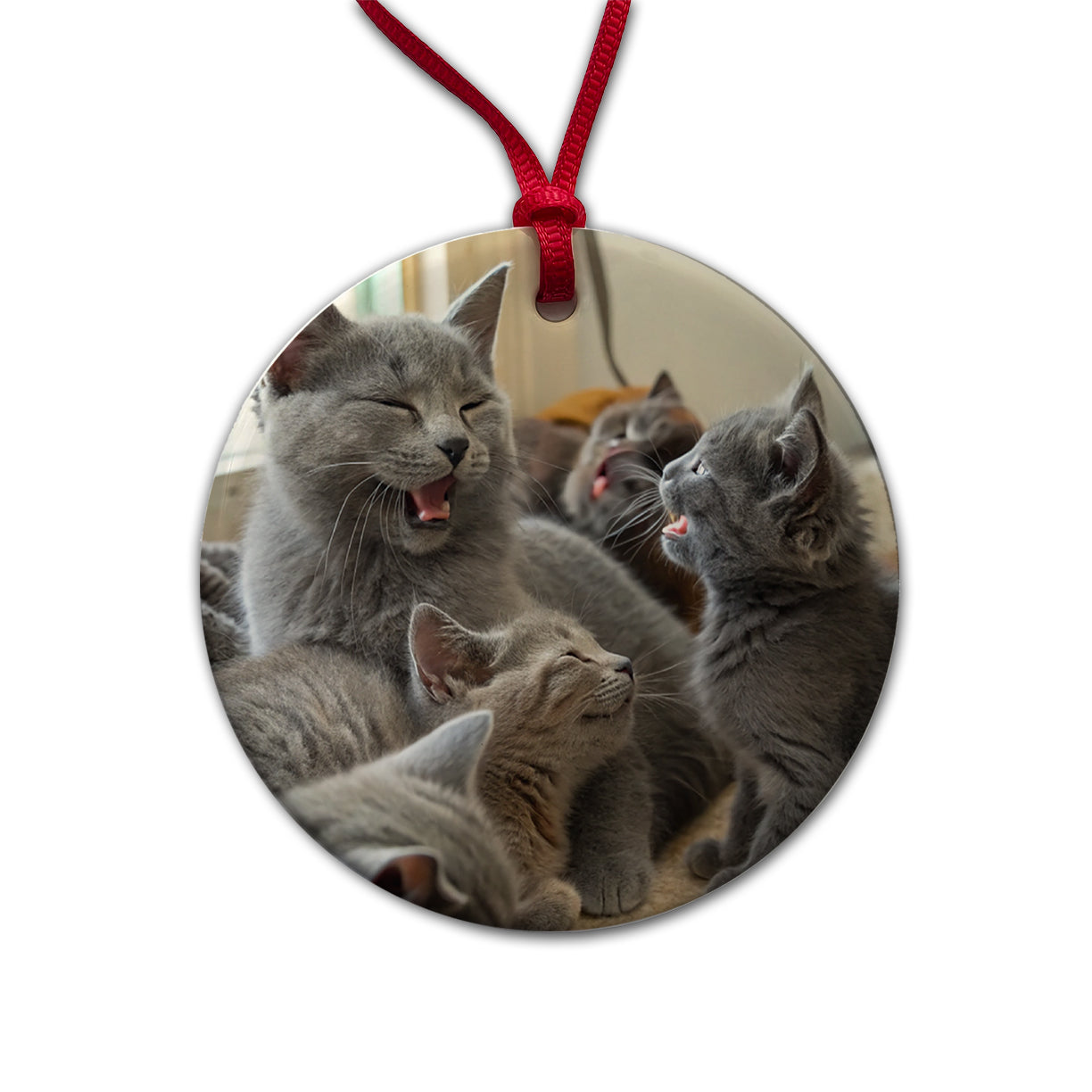 Bunch Of Gray Cats Round Ceramic Holiday Christmas Tree Ornament