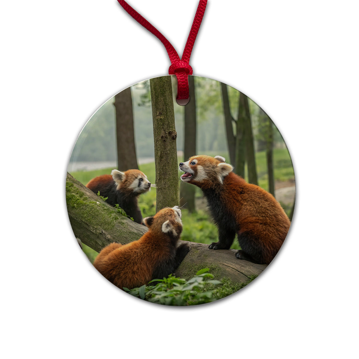 Bunch Of Red Pandas Round Ceramic Holiday Christmas Tree Ornament