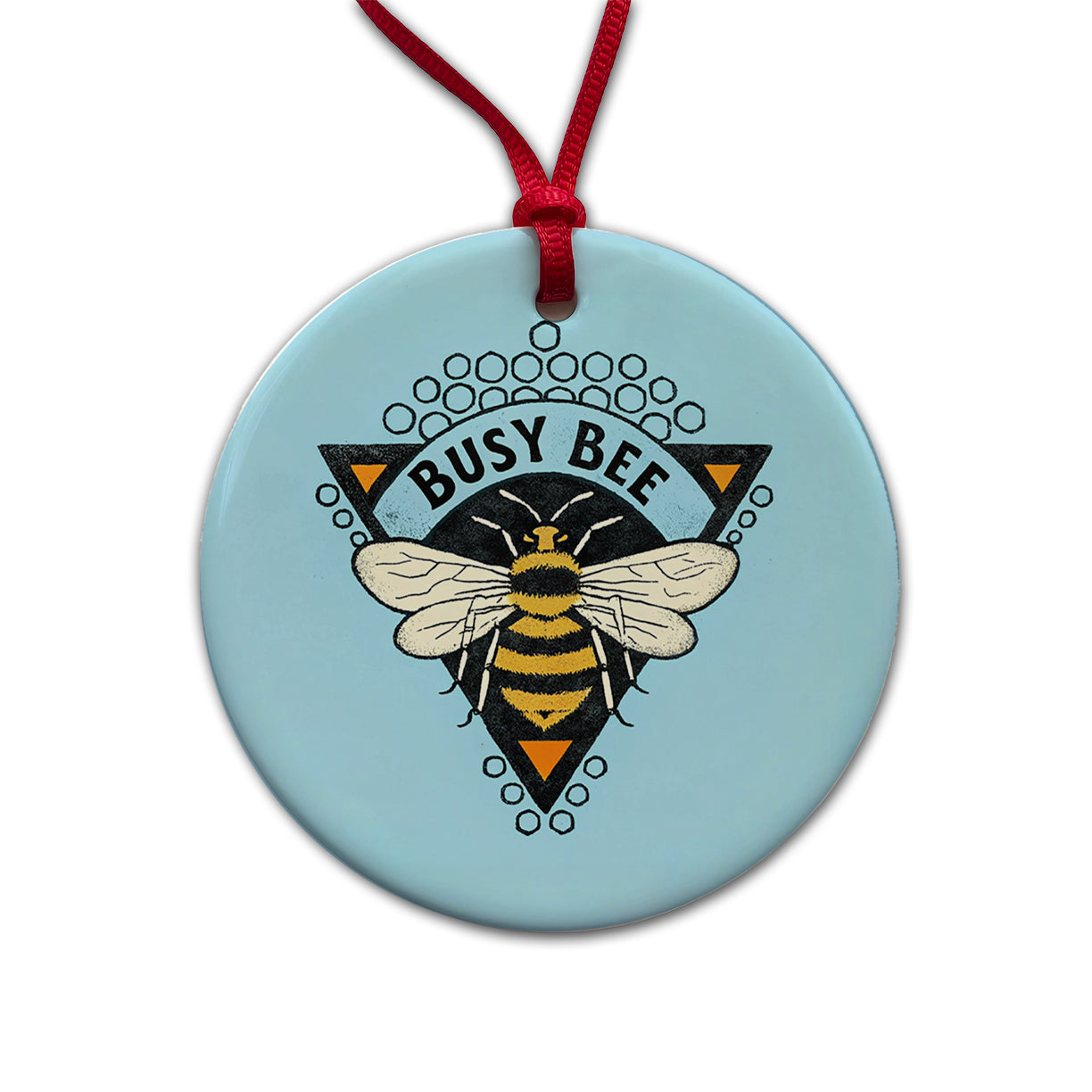 Busy Bee Blue Round Ceramic Holiday Christmas Tree Ornament