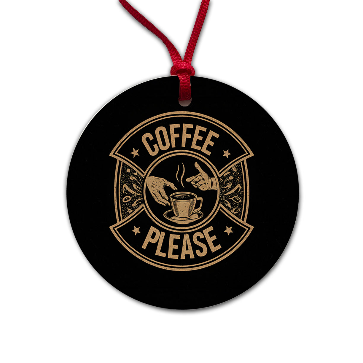 Coffee Please Black Tan Round Ceramic Holiday Christmas Tree Ornament
