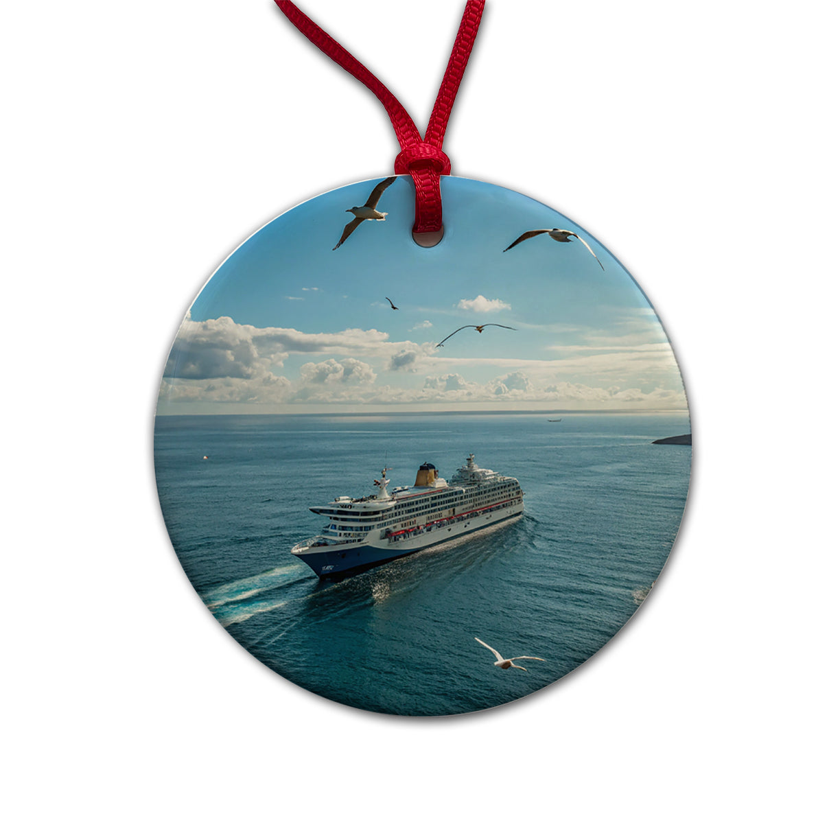 Cruise Ship Ocean Traveling Round Ceramic Holiday Christmas Tree Ornament