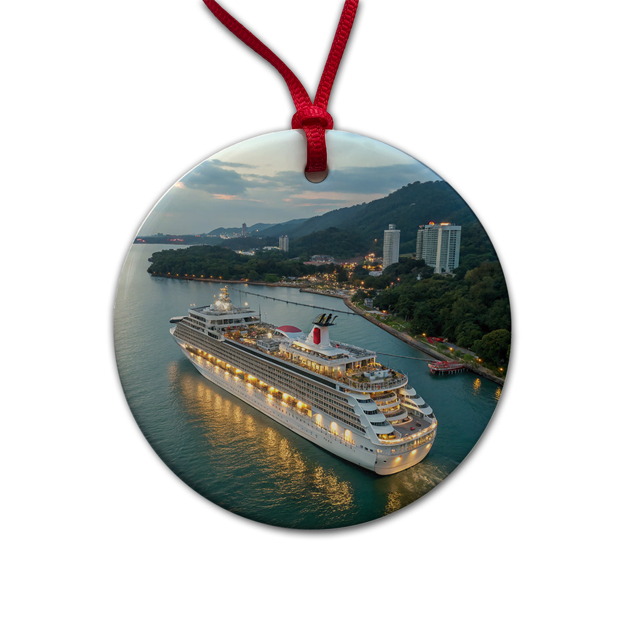 Cruise Ship Travel Vacation Round Ceramic Holiday Christmas Tree Ornament