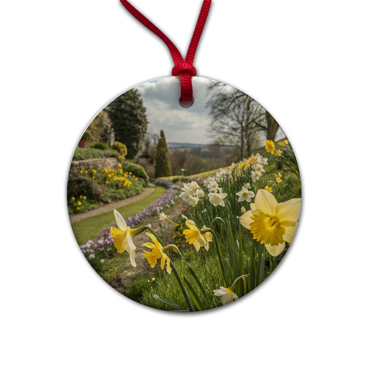 Daffodils Pretty Round Ceramic Holiday Christmas Tree Ornament
