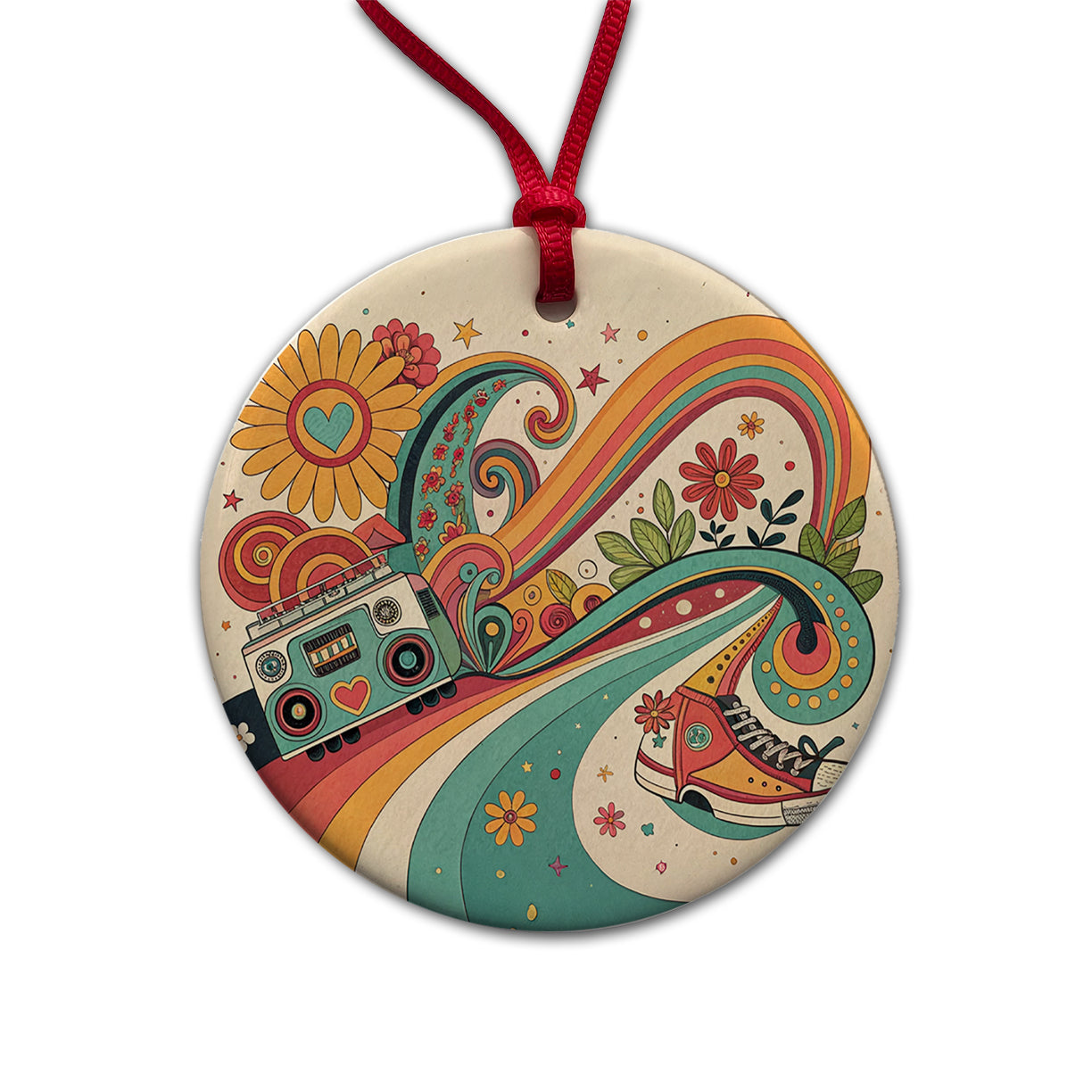 Groovy Design 70's Round Ceramic Holiday Christmas Tree Ornament