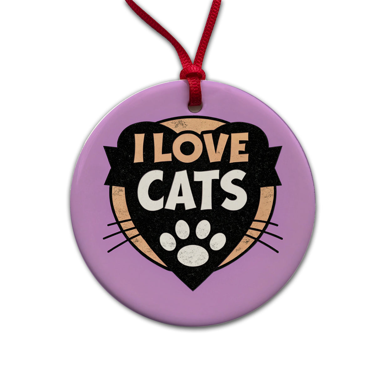 I Love Cats Round Ceramic Holiday Christmas Tree Ornament
