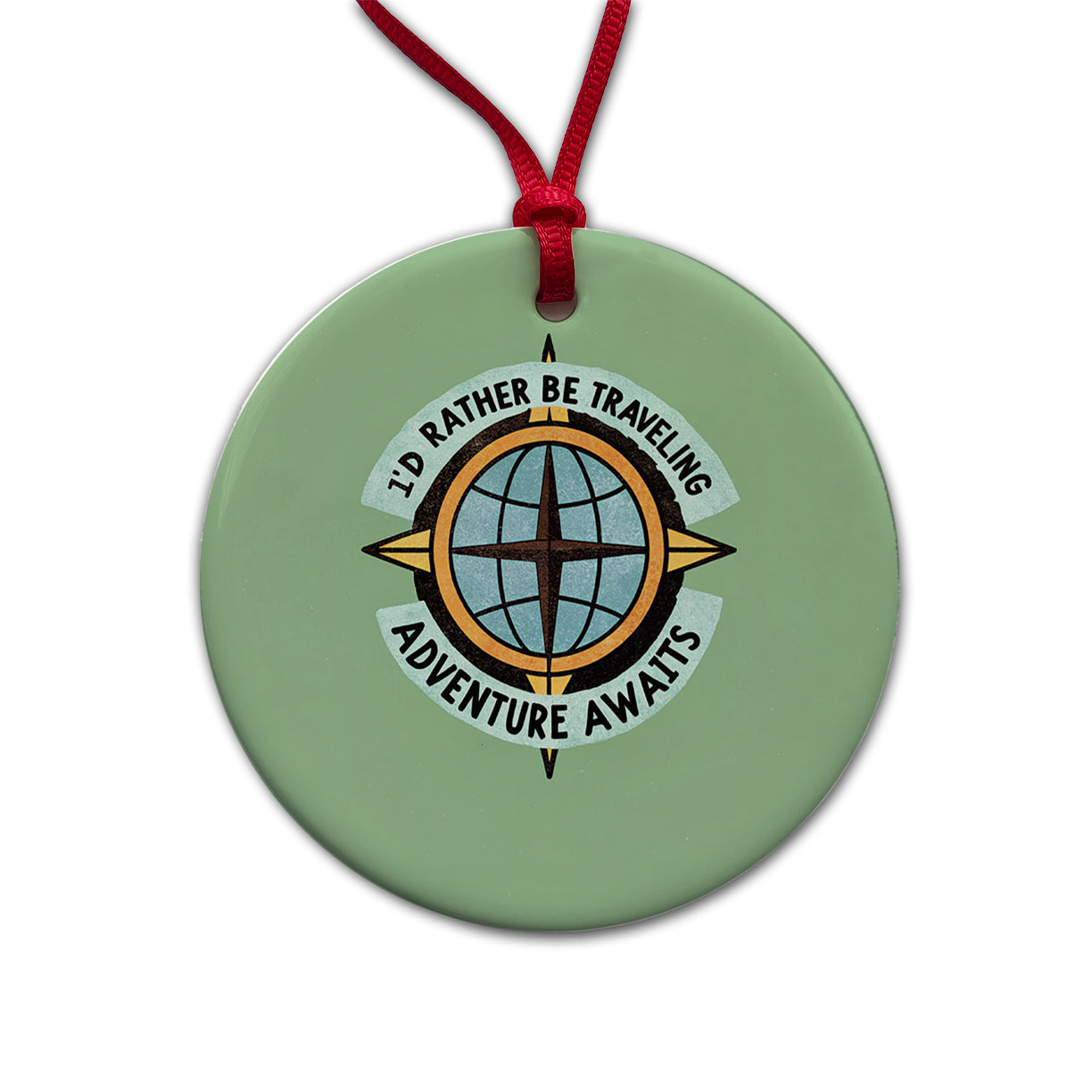 I'd Rather Be Traveling Adventure Round Ceramic Holiday Christmas Tree Ornament