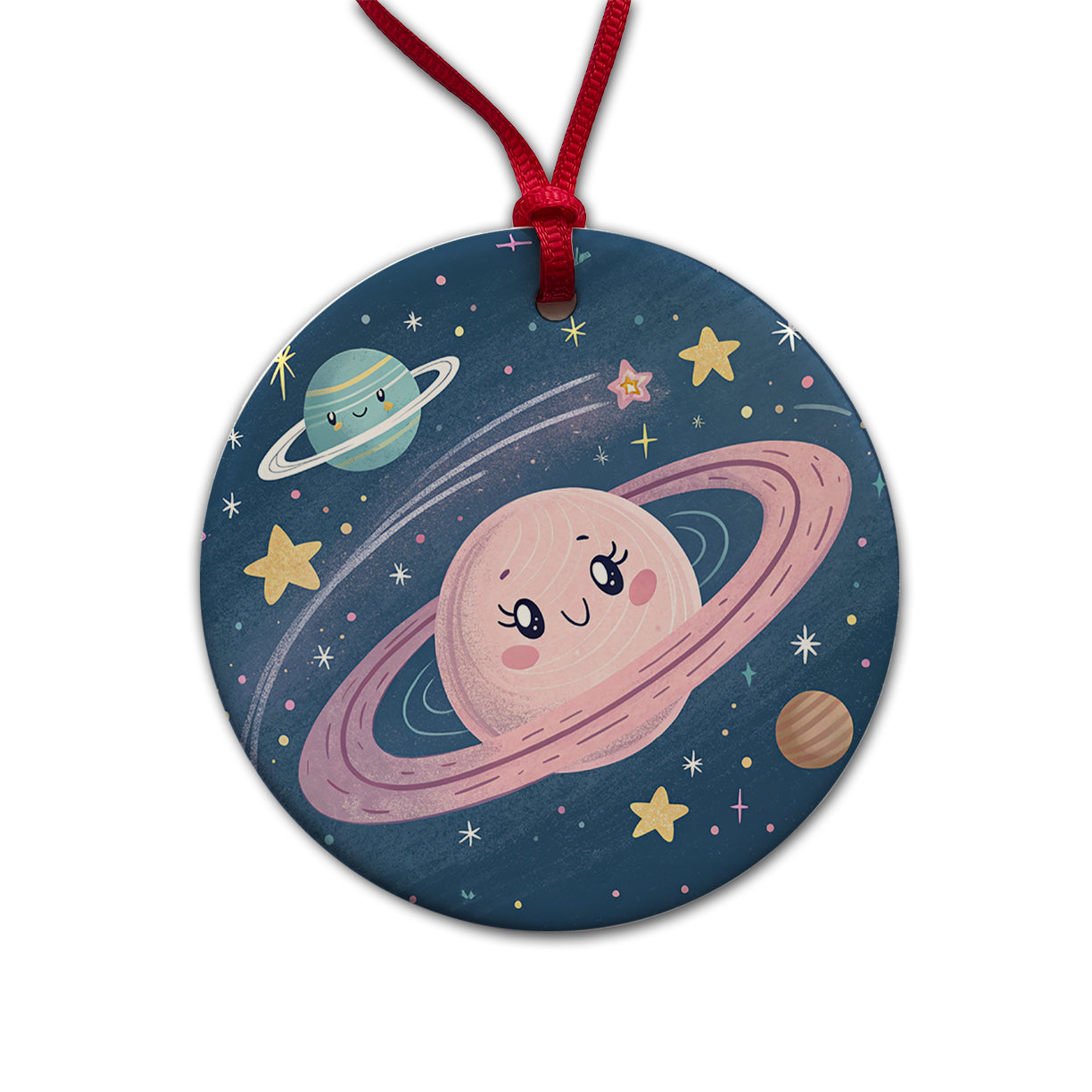 Kawaii Space Milky Way Round Ceramic Holiday Christmas Tree Ornament