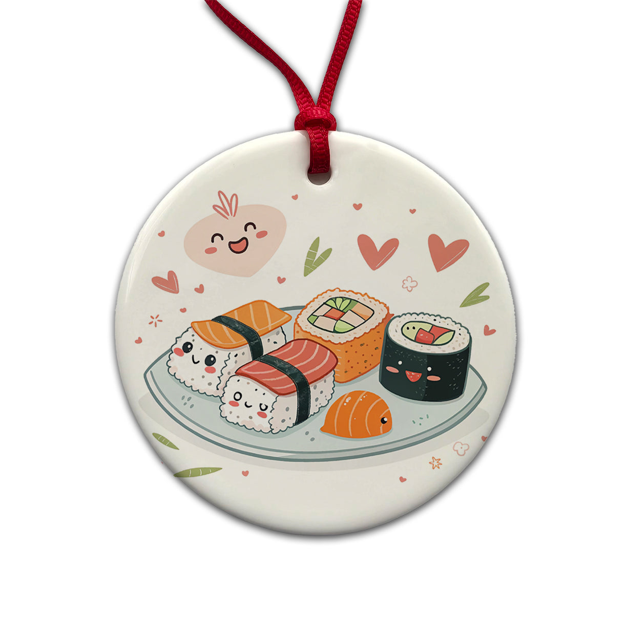 Kawaii Sushi Round Ceramic Holiday Christmas Tree Ornament