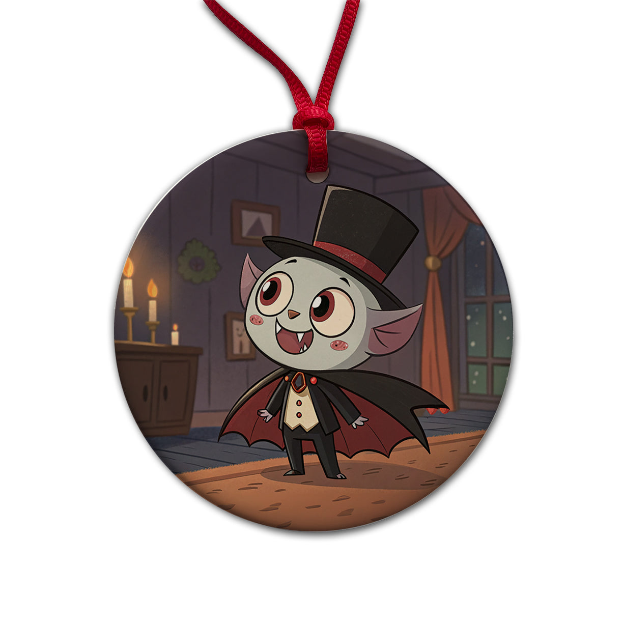 Kawaii Vampire Round Ceramic Holiday Christmas Tree Ornament