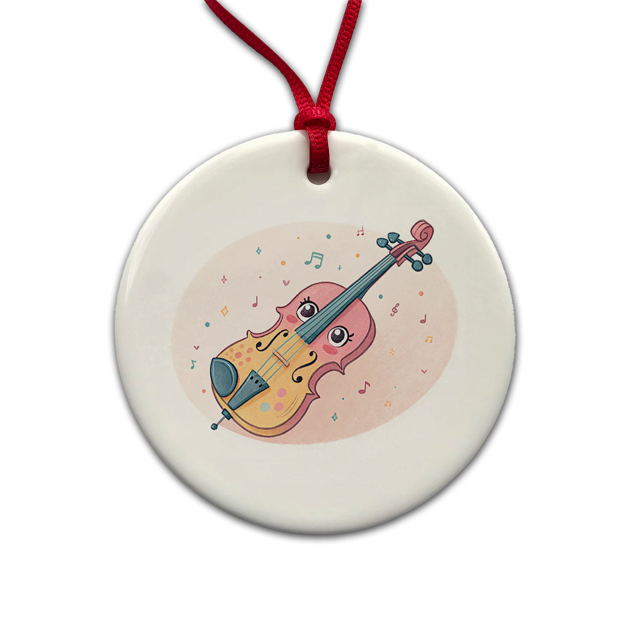 Kawaii Violin Music Round Ceramic Holiday Christmas Tree Ornament
