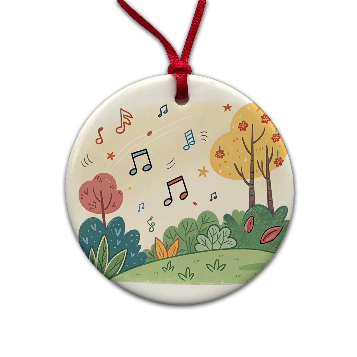 Music Notes Musical Musician Round Ceramic Holiday Christmas Tree Ornament