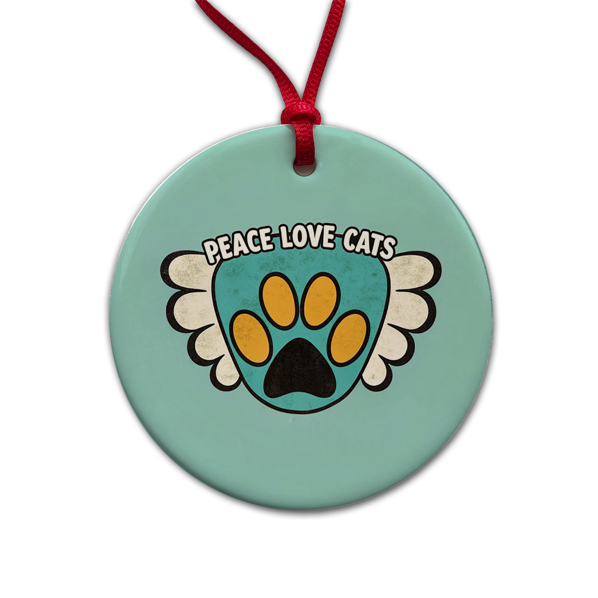 Peace Love Cats Cute Round Ceramic Holiday Christmas Tree Ornament
