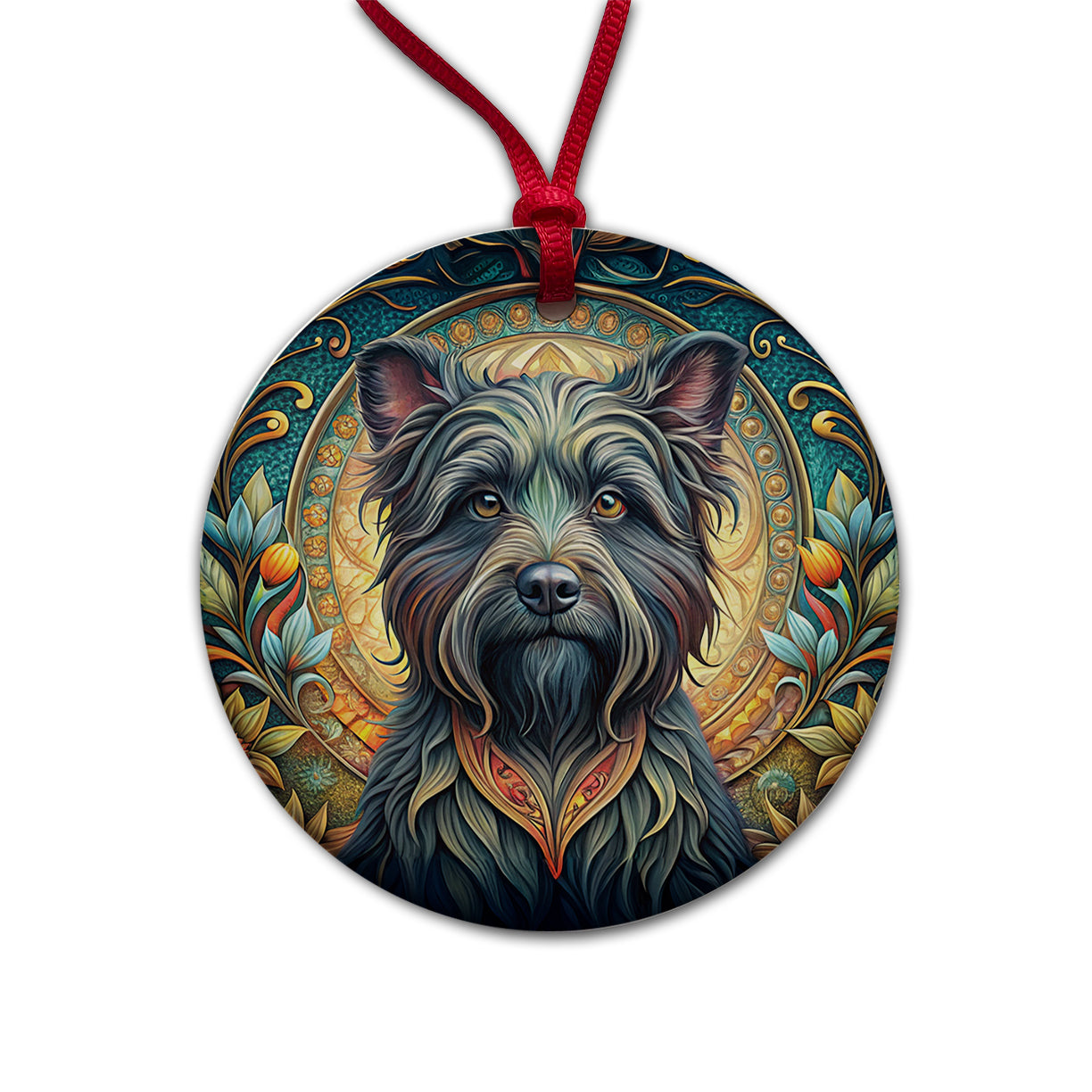 Affenpinscher Dog Art Nouveau Round Ceramic Holiday Christmas Tree Ornament