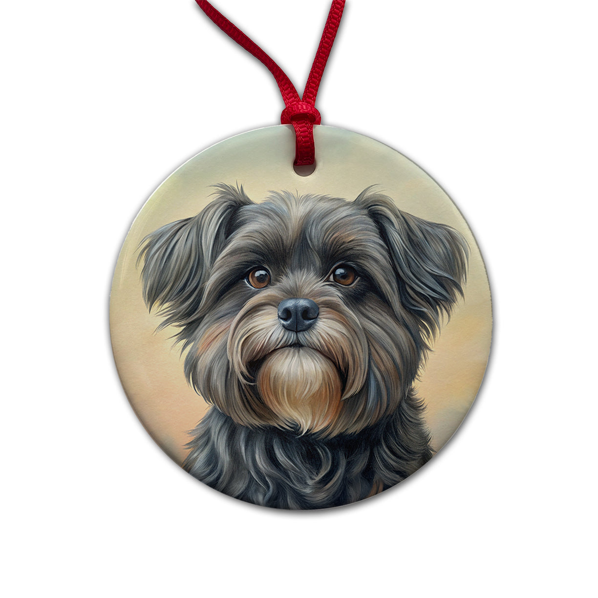 Affenpinscher Dog Illustration Round Ceramic Holiday Christmas Tree Ornament