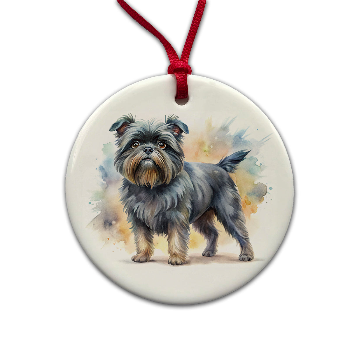 Affenpinscher Dog Watercolor Style Round Ceramic Holiday Christmas Tree Ornament