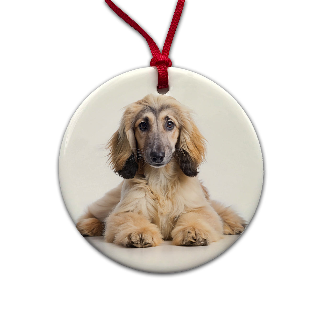 Afghan Hound Dog Puppy Photo Round Ceramic Holiday Christmas Tree Ornament