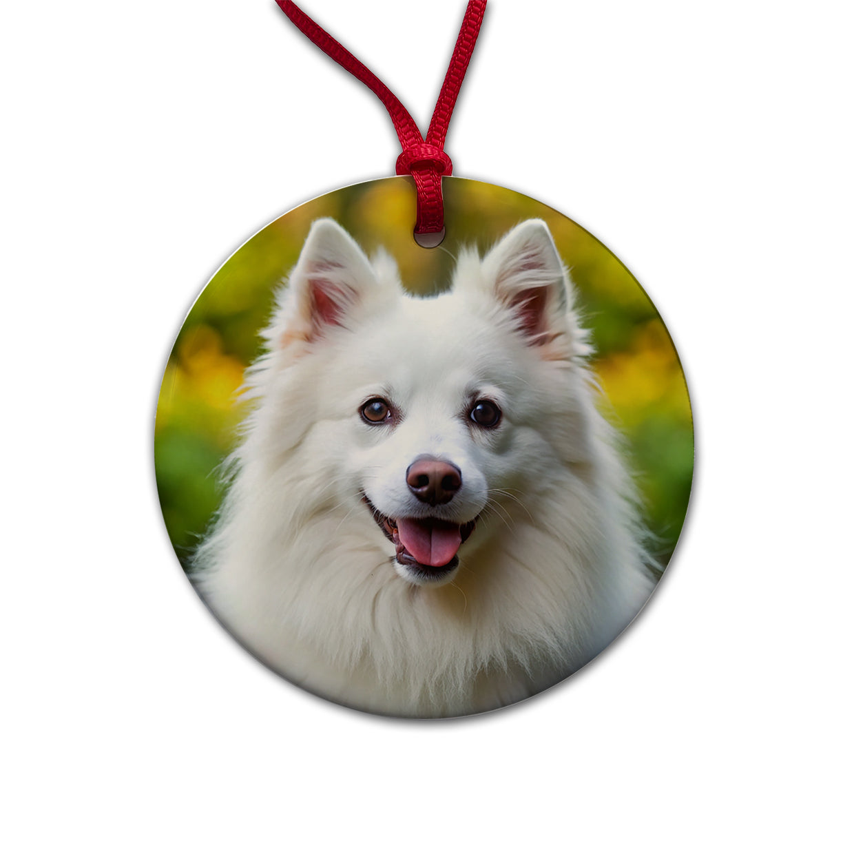 American Eskimo Dog Photo Round Ceramic Holiday Christmas Tree Ornament