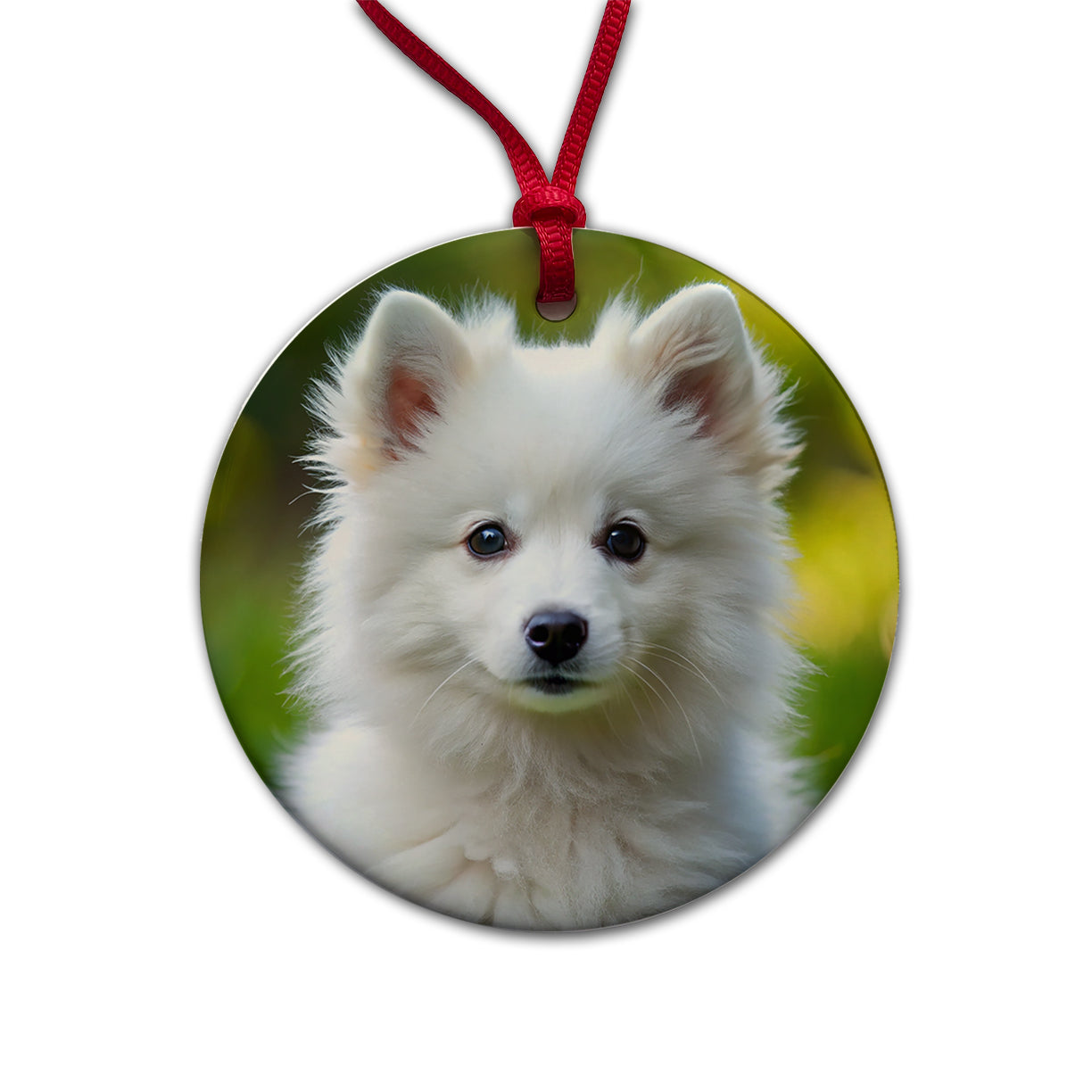 American Eskimo Dog Puppy Photo Round Ceramic Holiday Christmas Tree Ornament