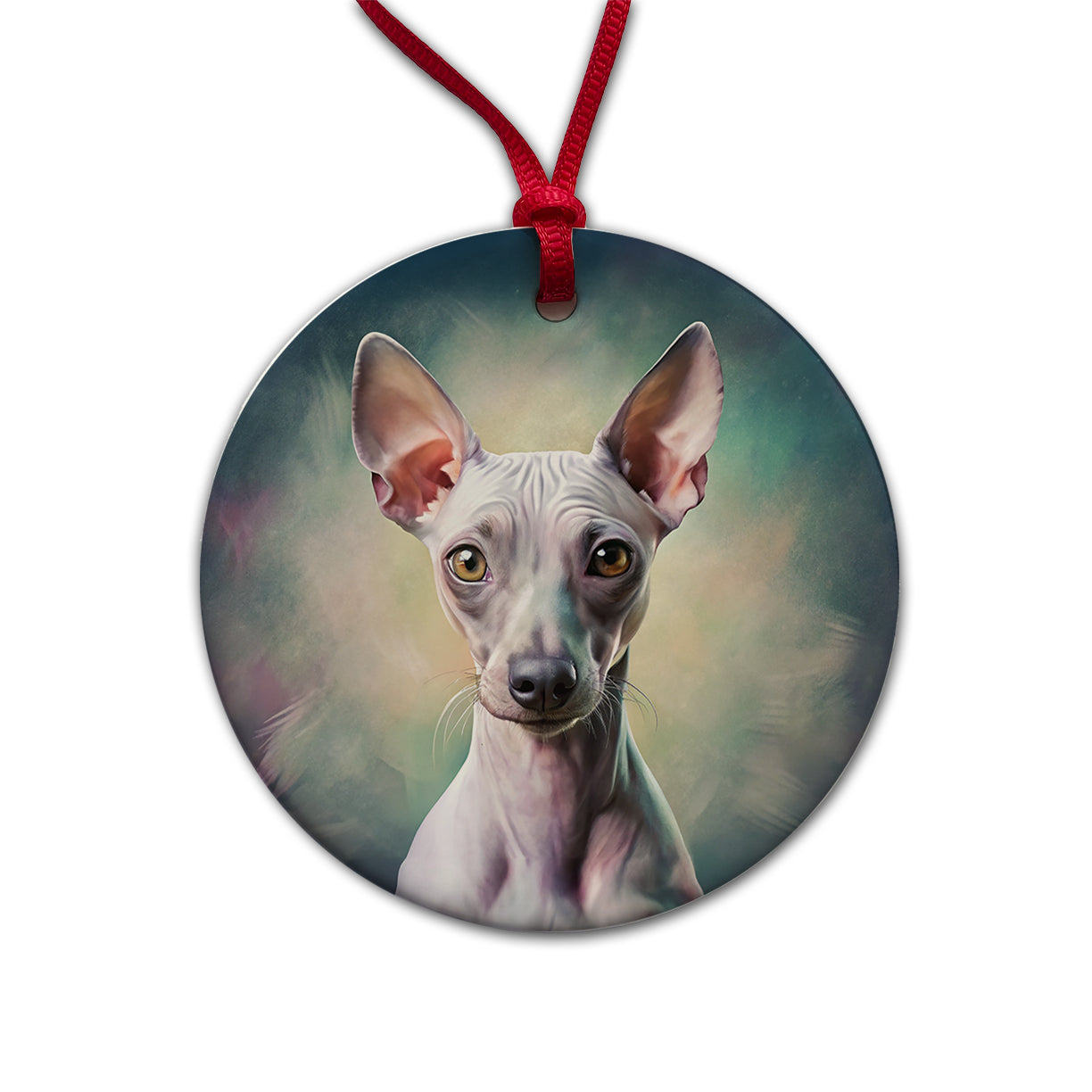 American Hairless Terrier Dog Illustration Round Ceramic Holiday Christmas Tree Ornament