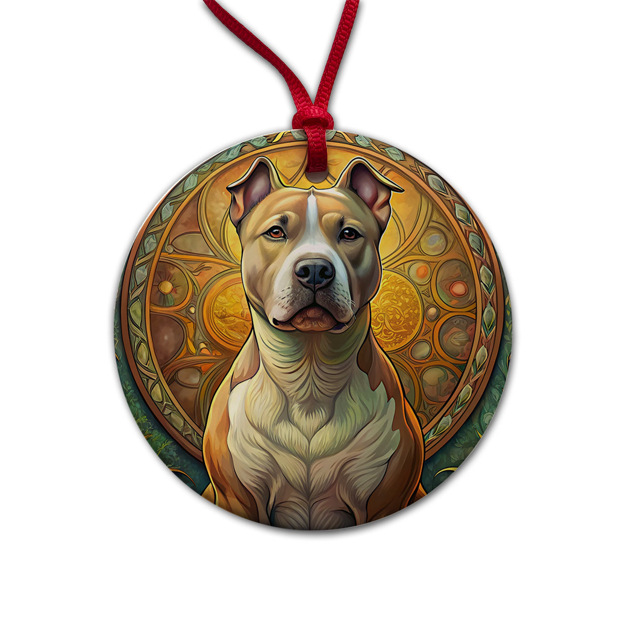 American Staffordshire Terrier Dog Art Nouveau Round Ceramic Holiday Christmas Tree Ornament