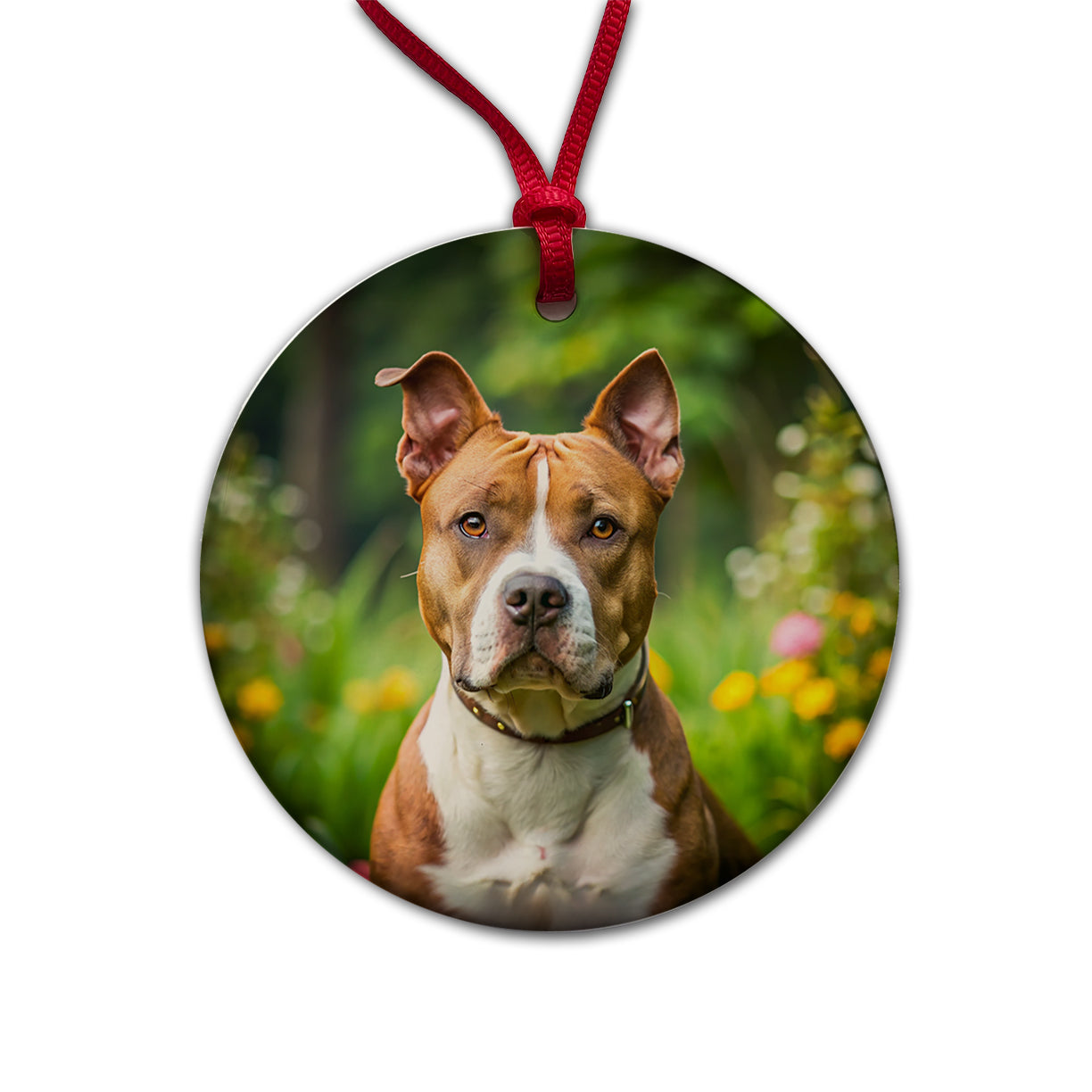 American Staffordshire Terrier Dog Photo Round Ceramic Holiday Christmas Tree Ornament