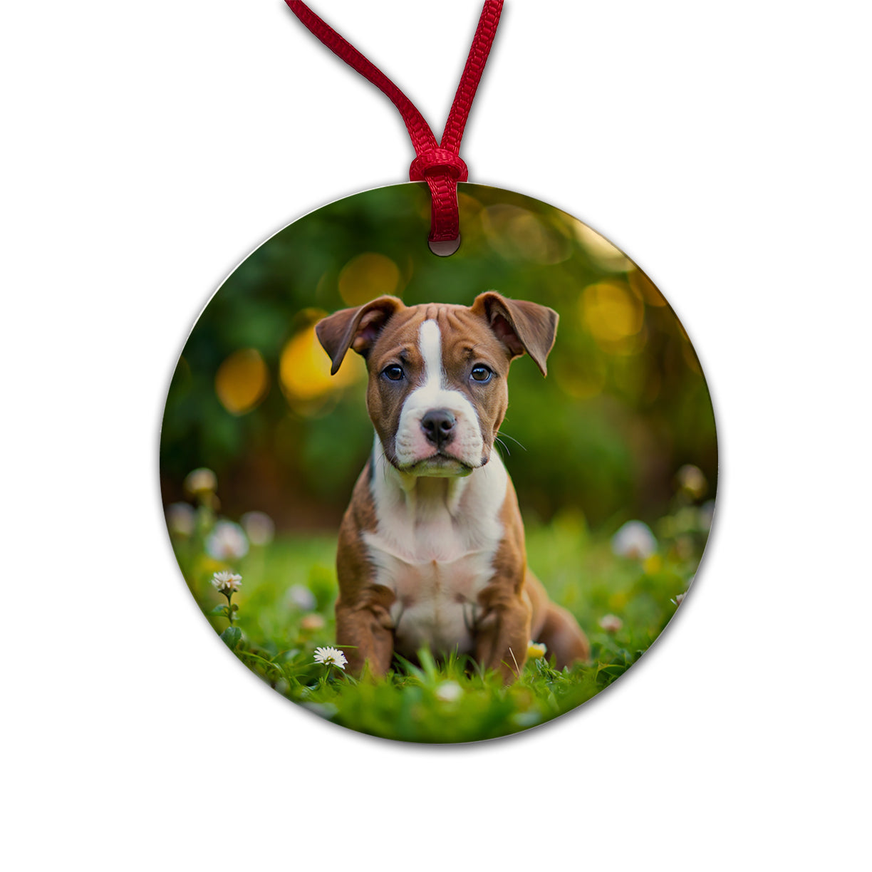 American Staffordshire Terrier Dog Puppy Photo Round Ceramic Holiday Christmas Tree Ornament