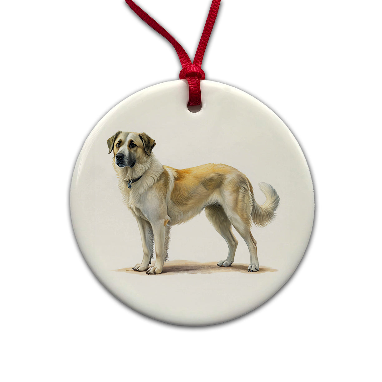 Anatolian Shepherd Dog Illustration Round Ceramic Holiday Christmas Tree Ornament