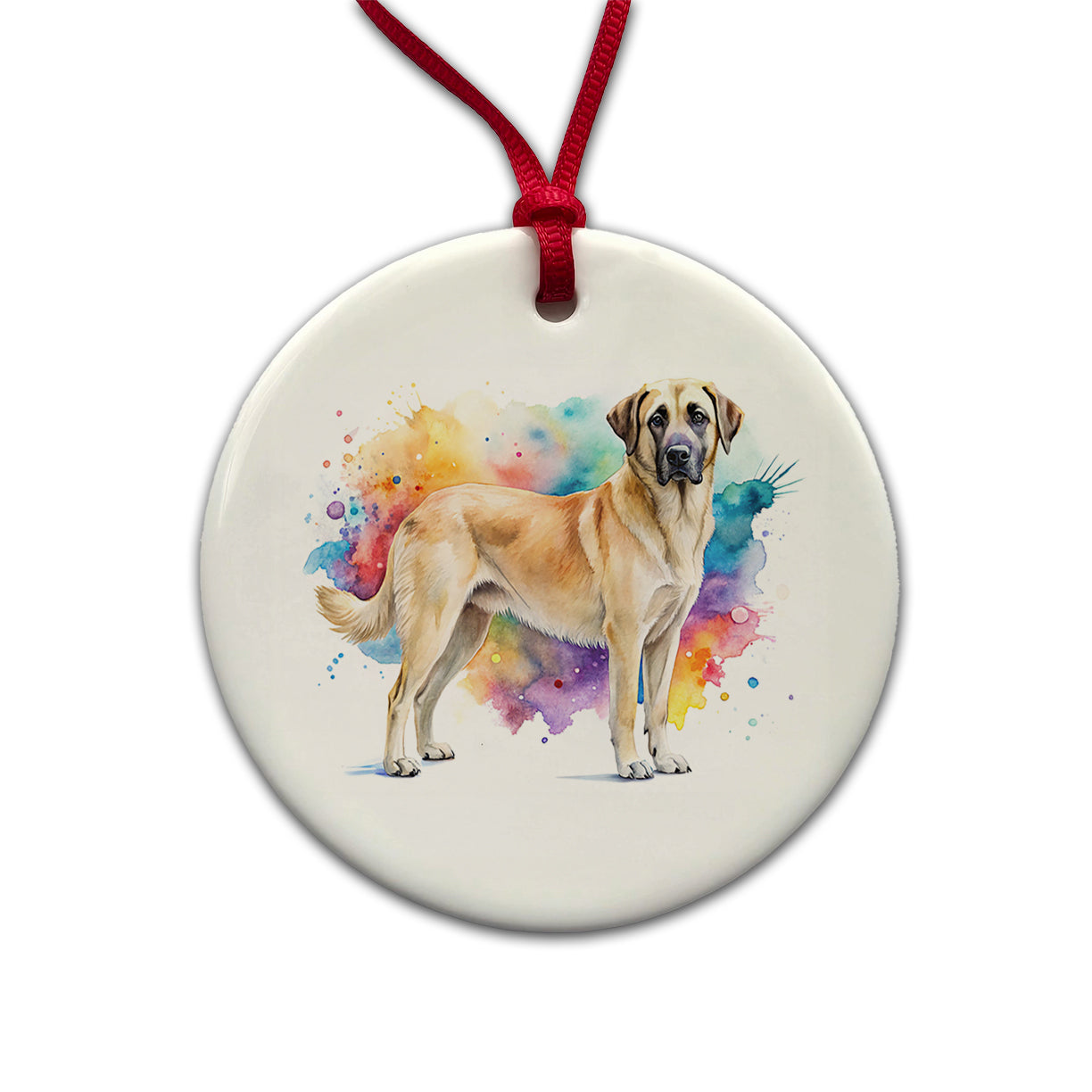 Anatolian Shepherd Dog Watercolor Style Round Ceramic Holiday Christmas Tree Ornament