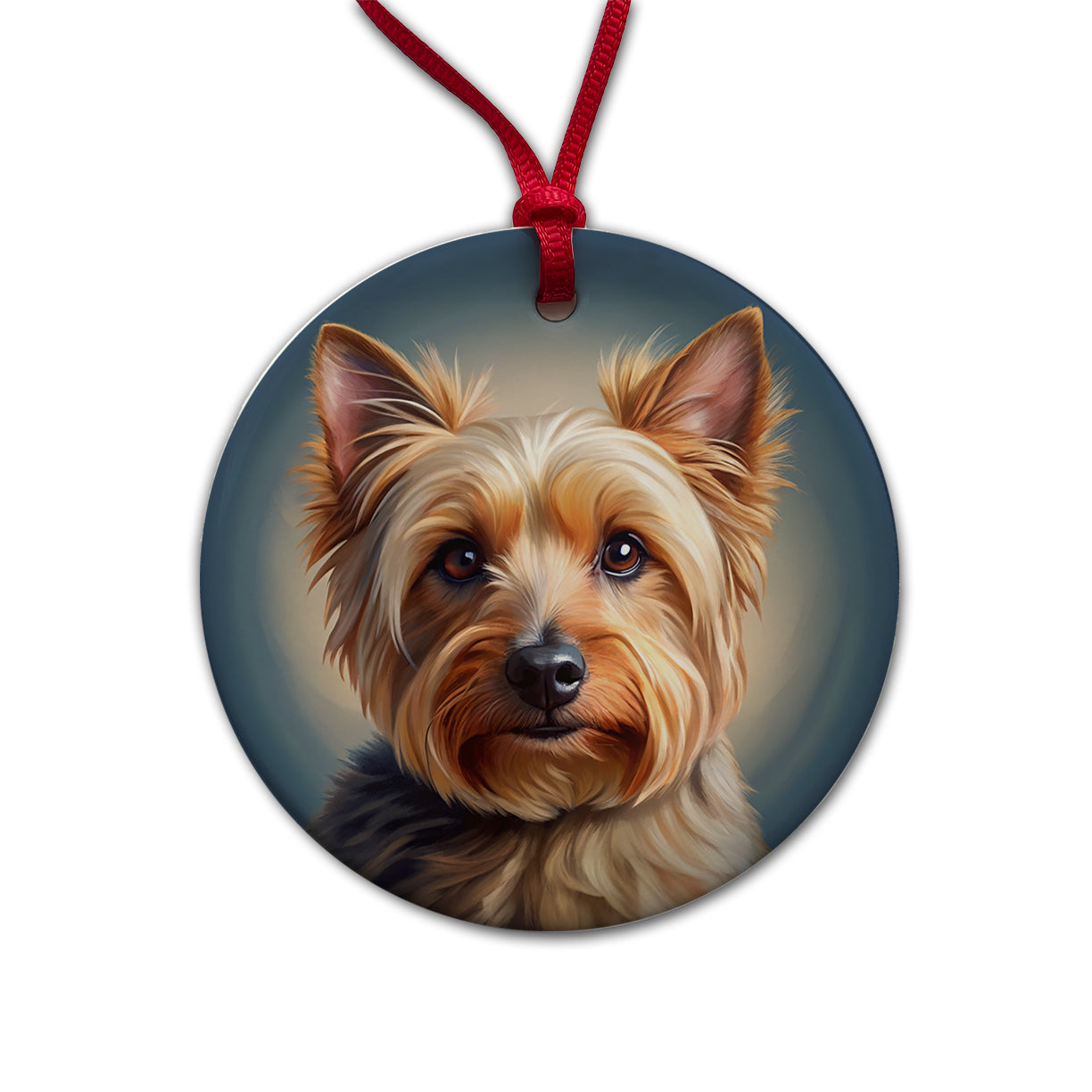 Australian Terrier Dog Illustration Round Ceramic Holiday Christmas Tree Ornament