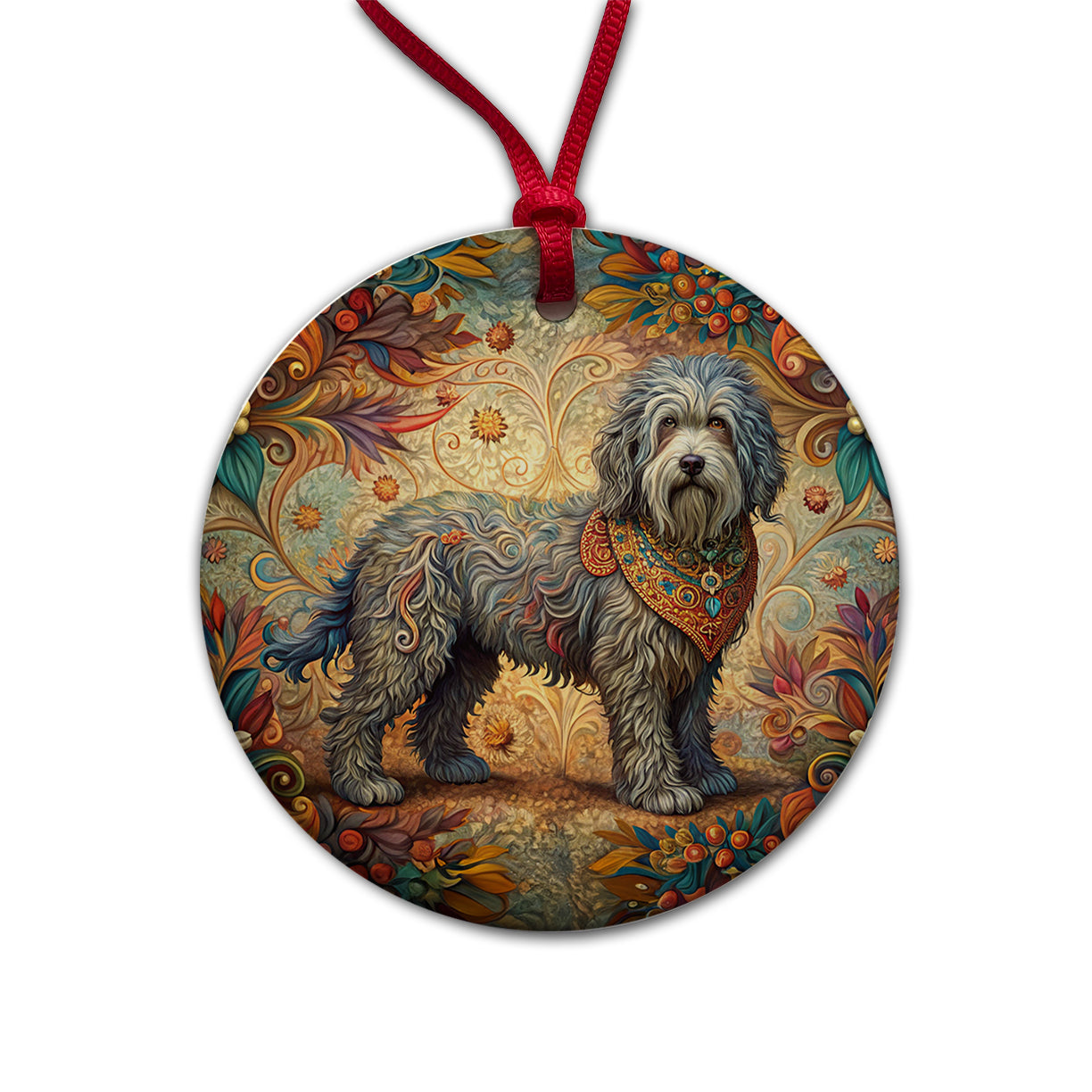 Barbet Dog Art Nouveau Round Ceramic Holiday Christmas Tree Ornament