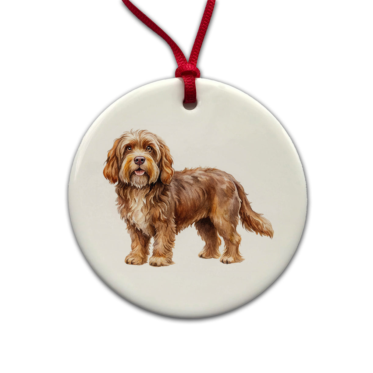 Barbet Dog Watercolor Style Round Ceramic Holiday Christmas Tree Ornament