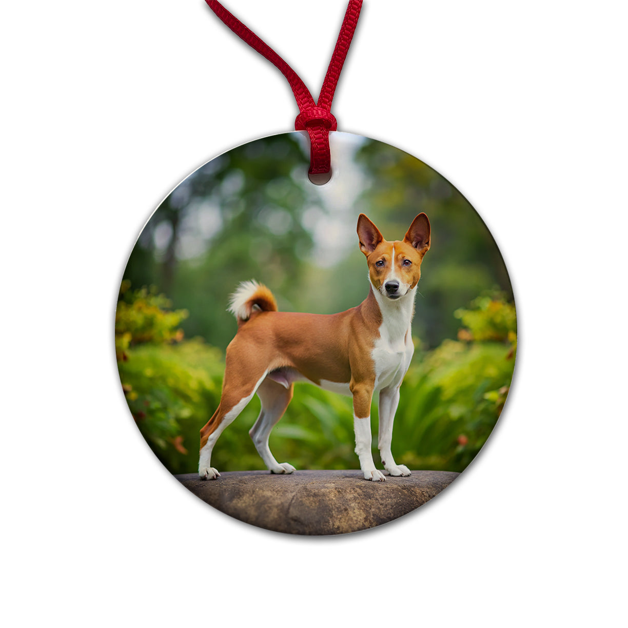 Basenji Dog Photo Round Ceramic Holiday Christmas Tree Ornament