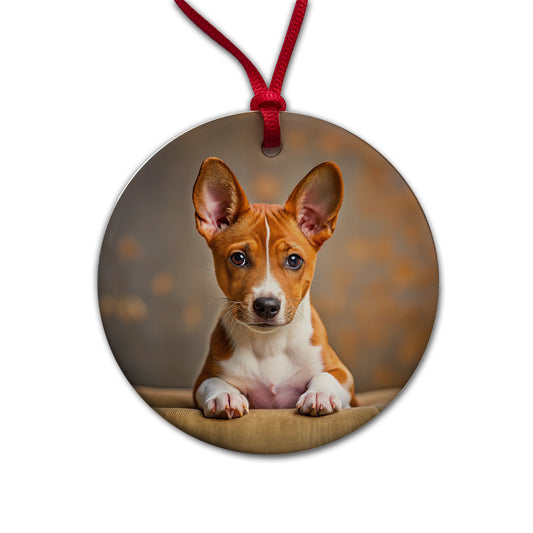 Basenji Dog Puppy Photo Round Ceramic Holiday Christmas Tree Ornament